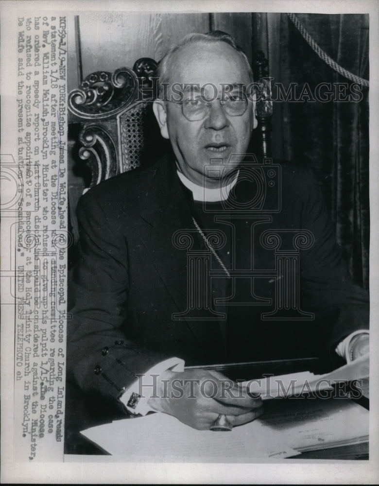 1956 Press Photo Bishop James De Wolfe Head of Episcopal Diocese of Long Island - Historic Images