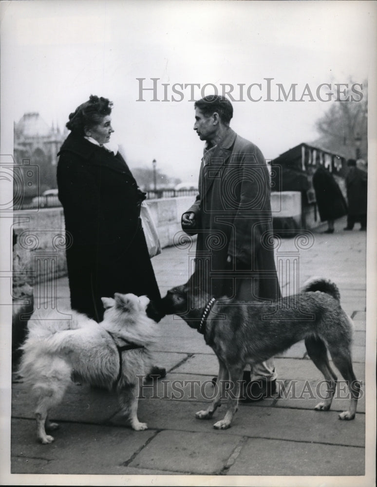 1958 Press PhotoParis, France owners out walking their dogs - Historic Images