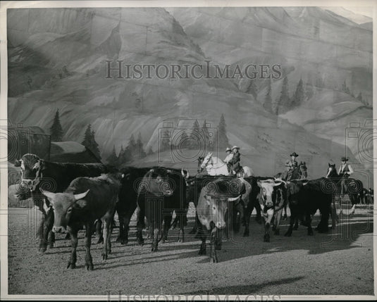 1939 Press Photo Painting of old west cattle drive - Historic Images