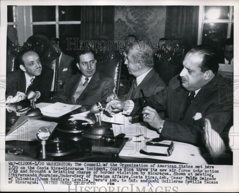 1955 Press Photo Fernando Fournier, Cesar Rulio Delgado, Juan Lavalle, G. Sacasa - Historic Images