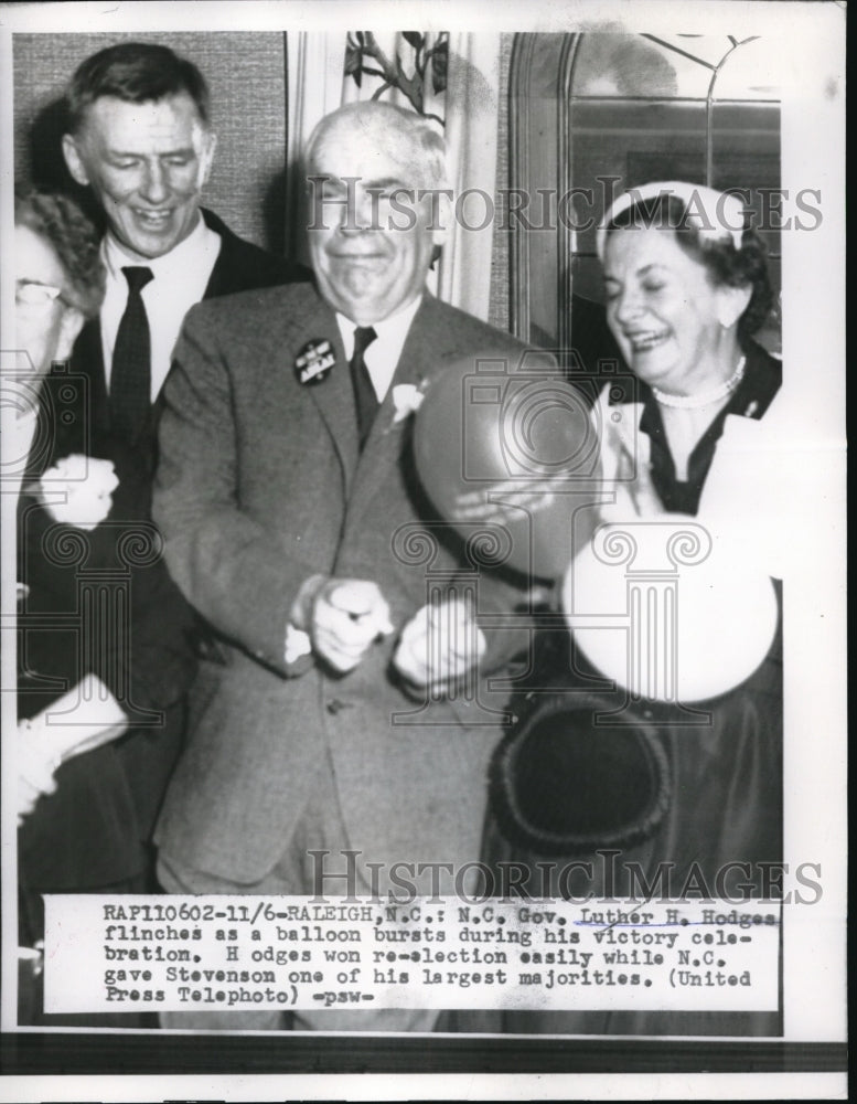 1956 Press Photo North Carolina Gov. Luther H.Hodges during his re-election Vict - Historic Images