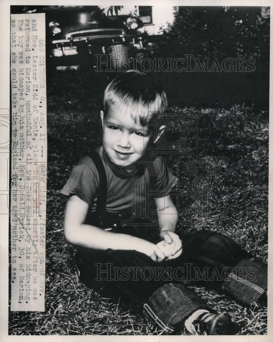 1950 Press Photo Foster son of Rev. and Mrs. Lester Kidd of Xenis, returned after kidnapping. Kidnap - Historic Images