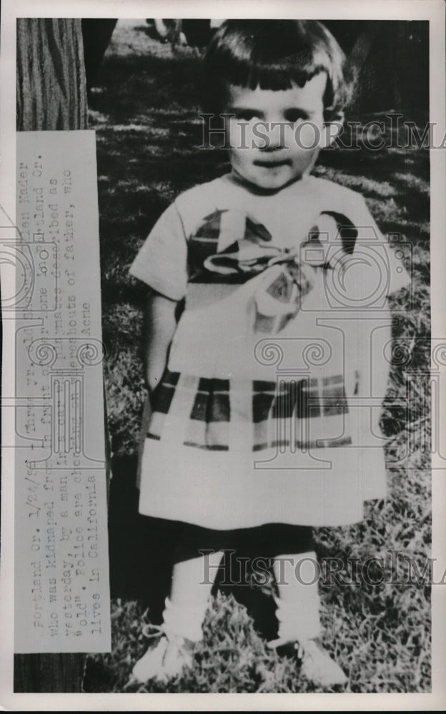 1952 Press Photo  Sophia Ellen Kader  was kidnapped from in front of her home in Porland Oregon - Historic Images