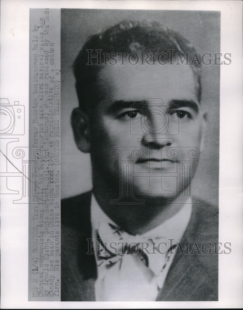 1954 Press Photo Houston Businessman held by chinese communists. reported being seen alive. - Historic Images