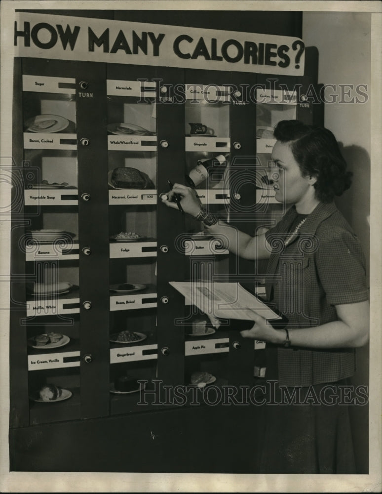 1944 Press Photo Attendant checks up on how many calories - nec65351 - Historic Images