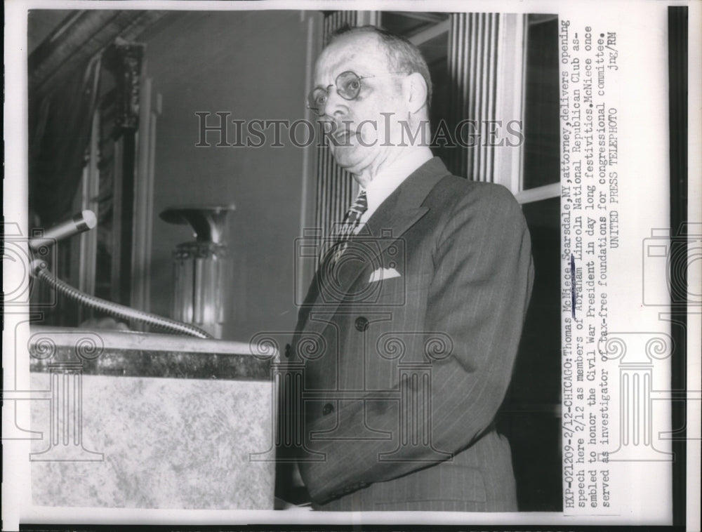 1955 Chicago, Atty Thomas McNiece at Republican Club-Historic Images