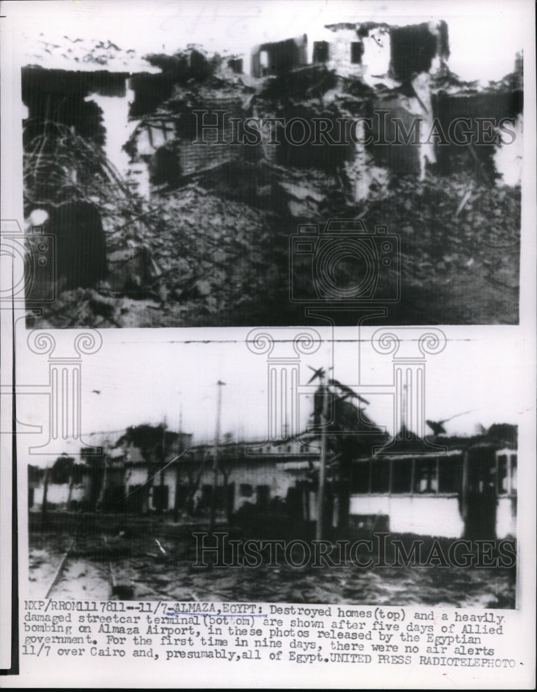 1956 Press Photo Destroyed homes and damaged streetcar terminal after bombing at - Historic Images