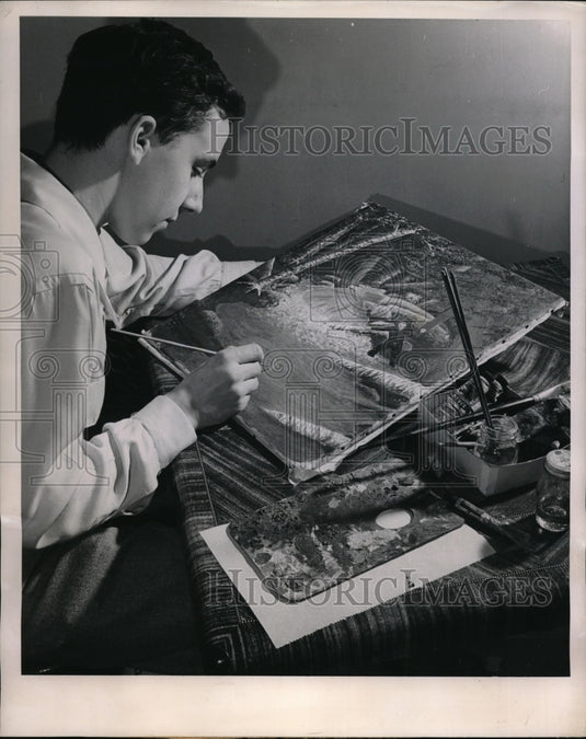 1951 Press Photo Robert Simpson artists & fisherman combines both loves of - Historic Images