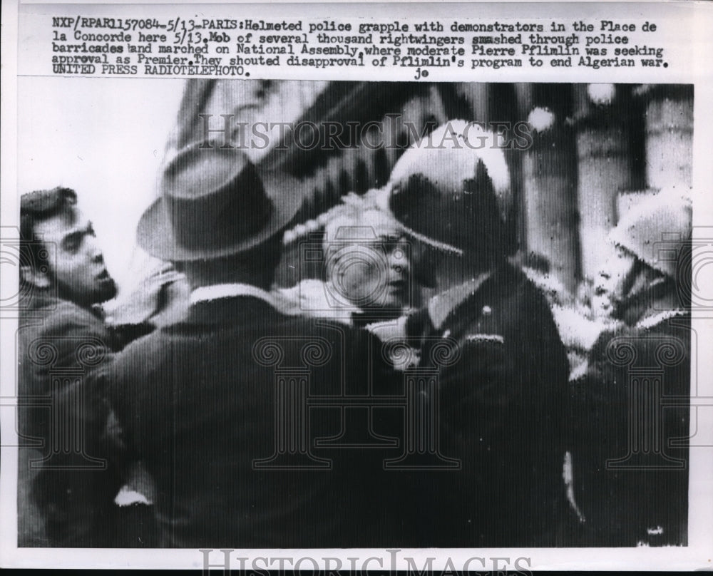 1958 Press Photo Paris, France Pierre Pfimlin seeking approval as Premier,police - Historic Images