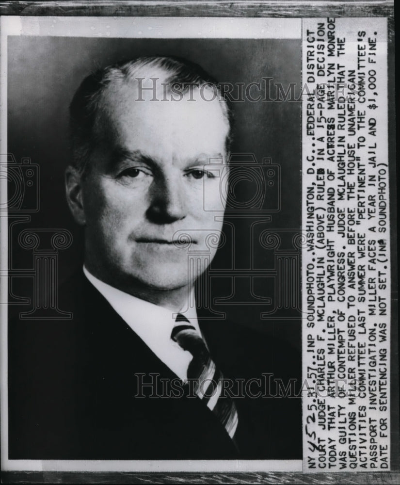 1957 Press Photo Wash DC Federal Judge Charles F McLaughlin - Historic Images