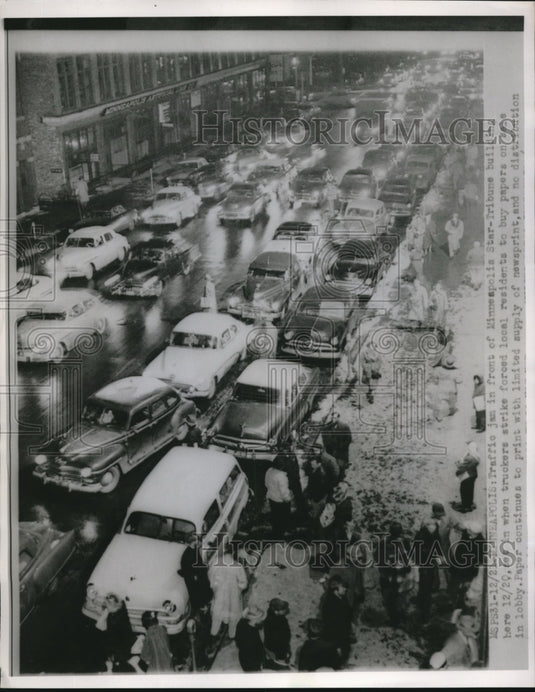 1953 Press Photo Minneapolis, MN  traffic jam caused by truckers strike - Historic Images