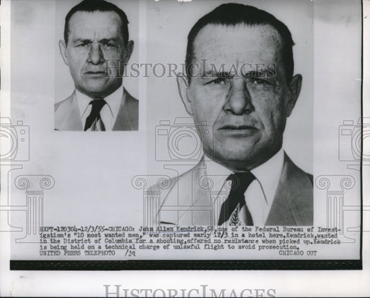 1955 Chicago, John Allen Kendrick, FBI Most Wanted list captured - Historic Images