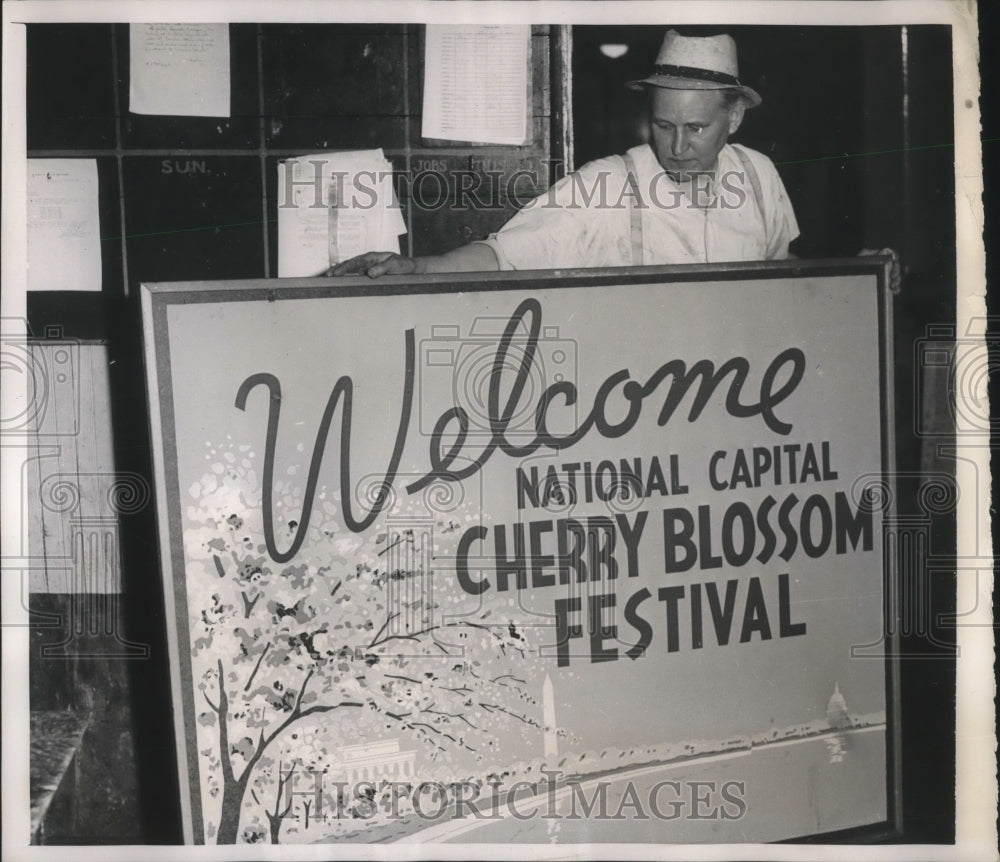 1940 Press Photo Wash DC HS Burwell &amp; ad for Cherry Blossom Festival - Historic Images