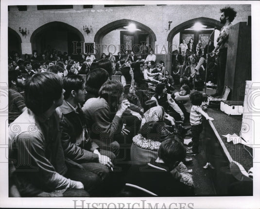 1970 Students listen to speaker on the podium-Historic Images