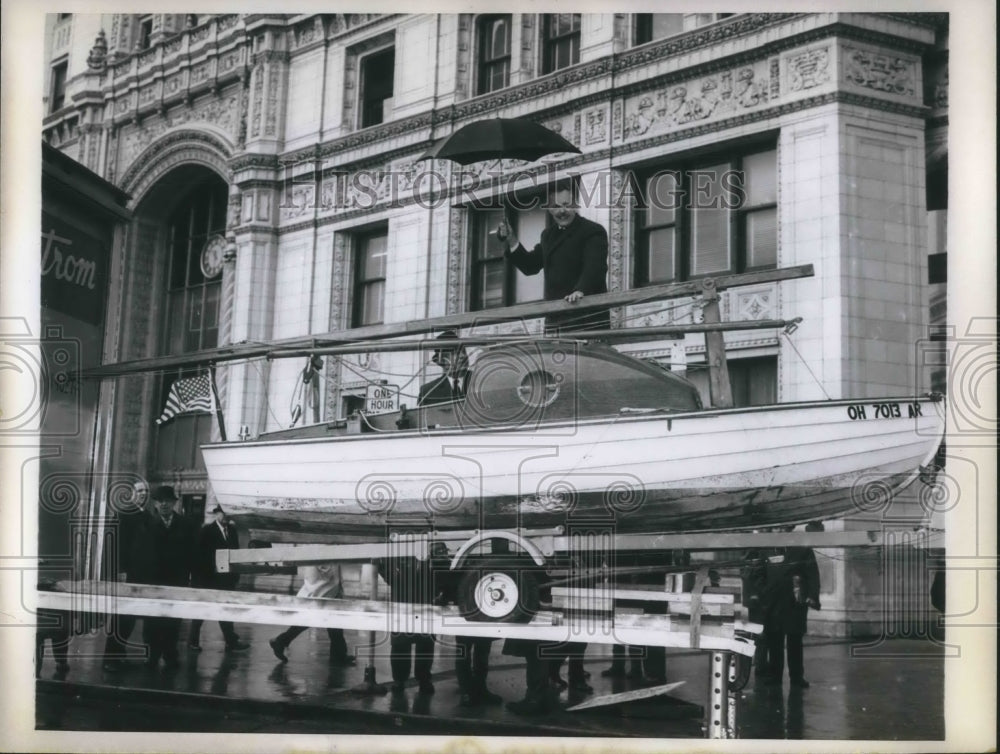 1966 Press Photo Robert Manry with His Sloop Tinkerbelle on Display - nec80257 - Historic Images