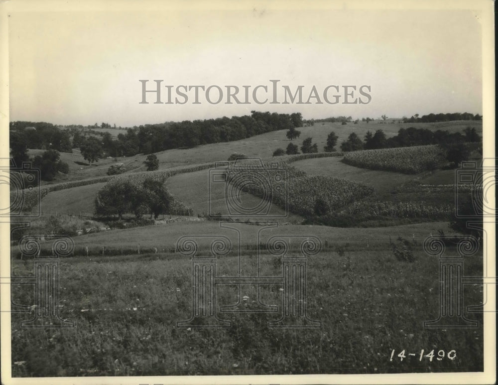 1937 Press Photo Strip cropping in terraced farm fields - Historic Images