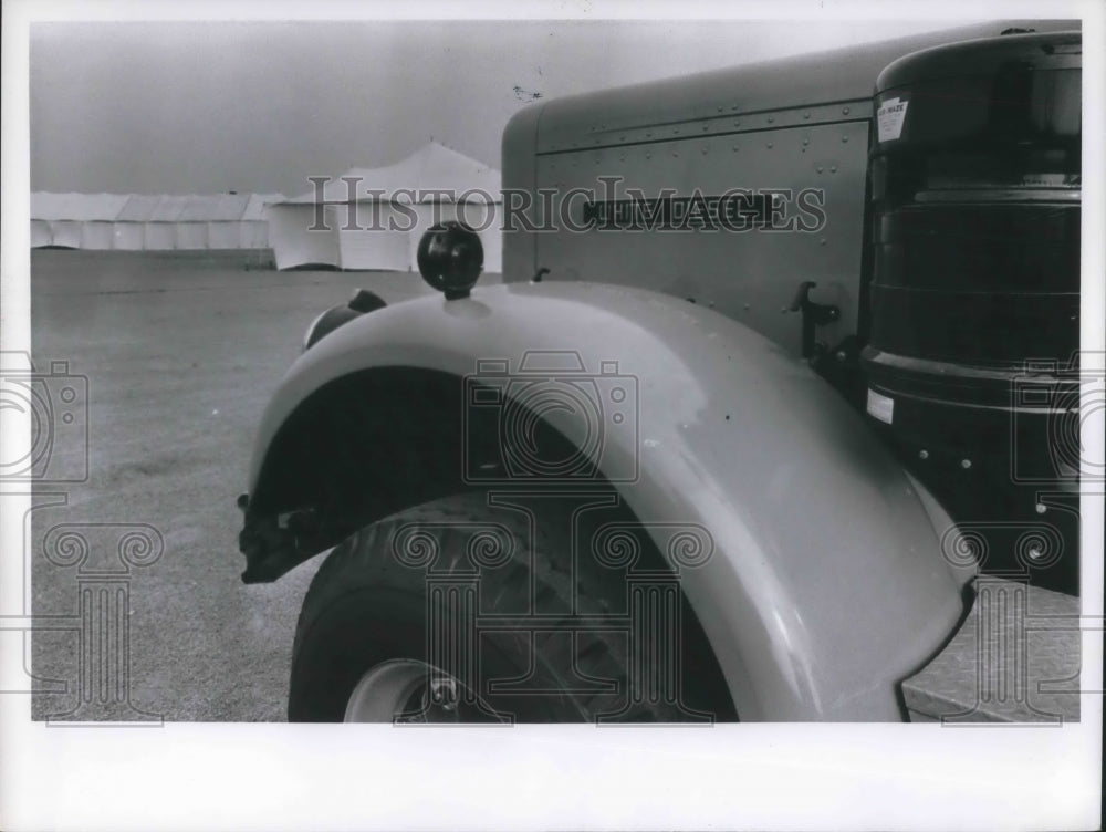 1963 Front of a truck arriving at a tent camp - Historic Images