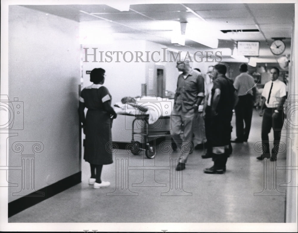 1966 Fireman Chief Edward Tuhacek Injured on Stretcher - Historic Images