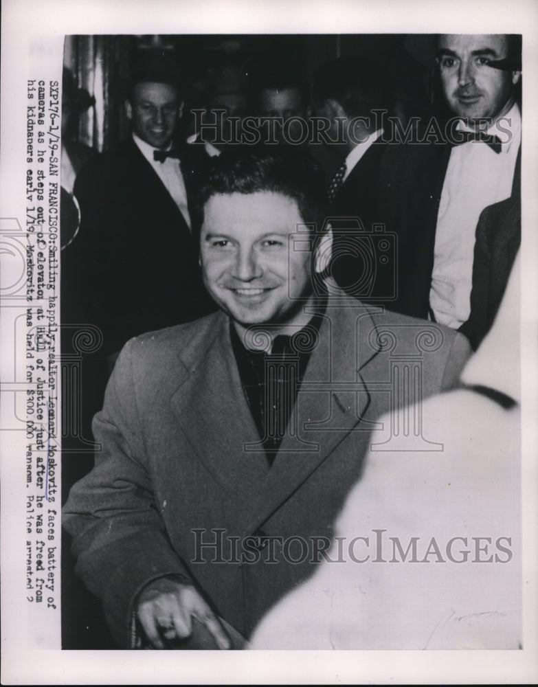 1954 Press Photo Realtor Leonard Moskovitz after freed from kidnappers - Historic Images