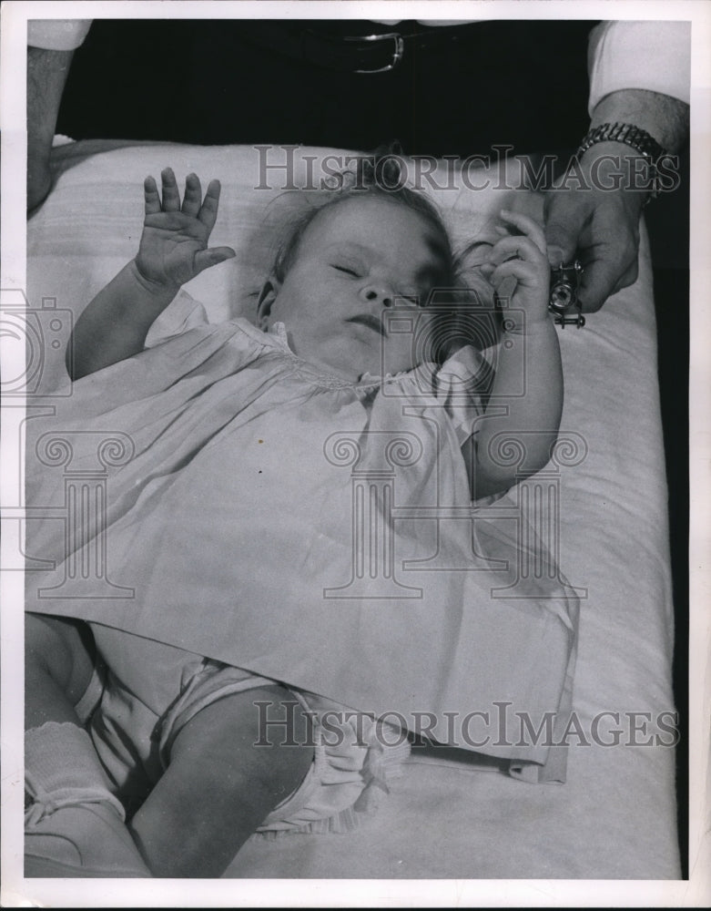 1957 infant given hearing test at Children&#39;s Services in Cleveland - Historic Images