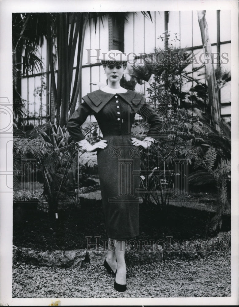 1954 model wearing an informal grey flannel dress in Paris-Historic Images