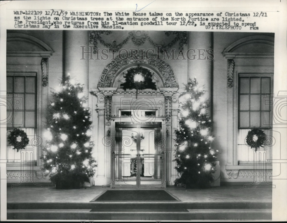 1959 Press Photo DC The White House with Christmas decorations-Historic Images