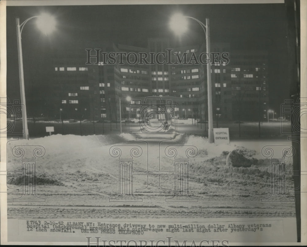 1952 Albany NY VA hospital in 12 inch snowfall in the area - Historic Images