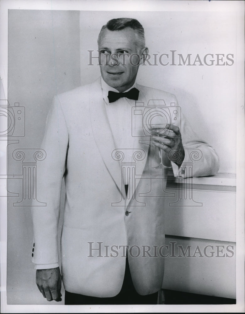 1955 Press Photo Handsome Man In White Tuxedo Formal For Evening-Historic Images