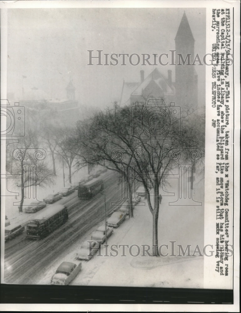 1958 Press Photo Albany NY air view of winter blizzard 5 inches in hours - Historic Images