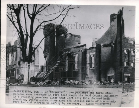 1950 Press Photo Fire Swept the Wood Country Infirmary at Pakersburg - Historic Images