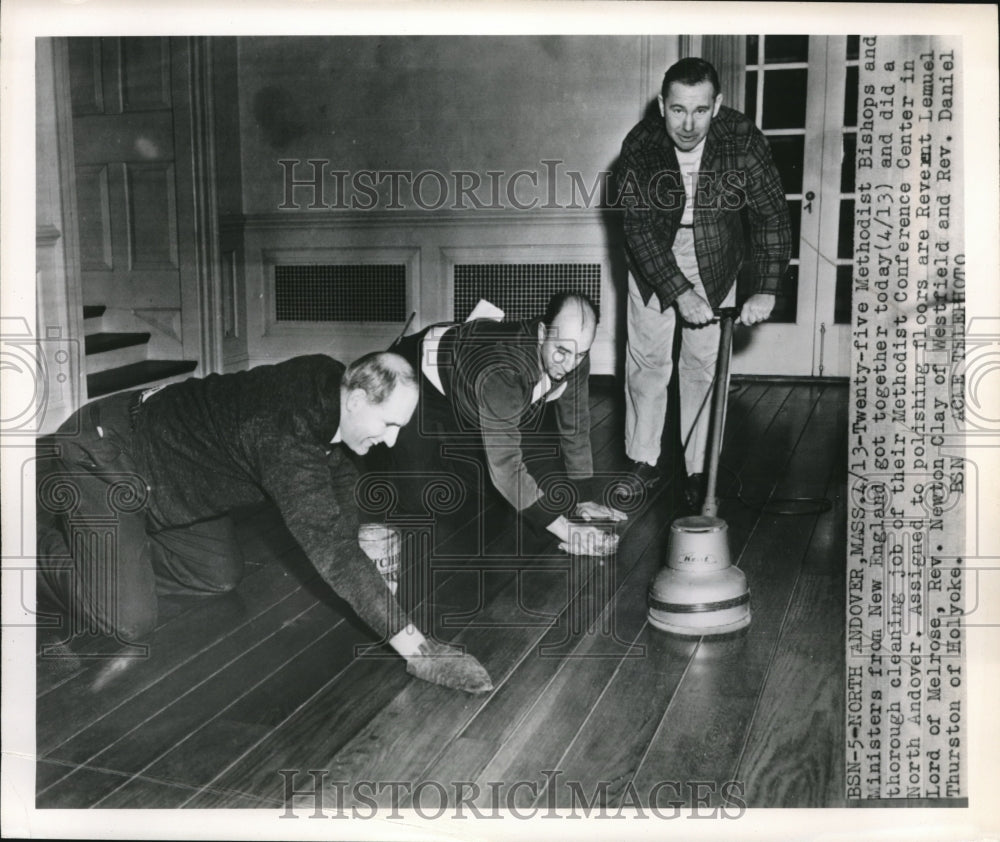 1950 Press Photo 25 Methodist Bishops and ministers clean Conference Center in - Historic Images