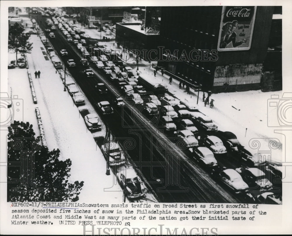 1958 Snowstorm Snarls Traffic On Broad Street Philadelphia - Historic Images