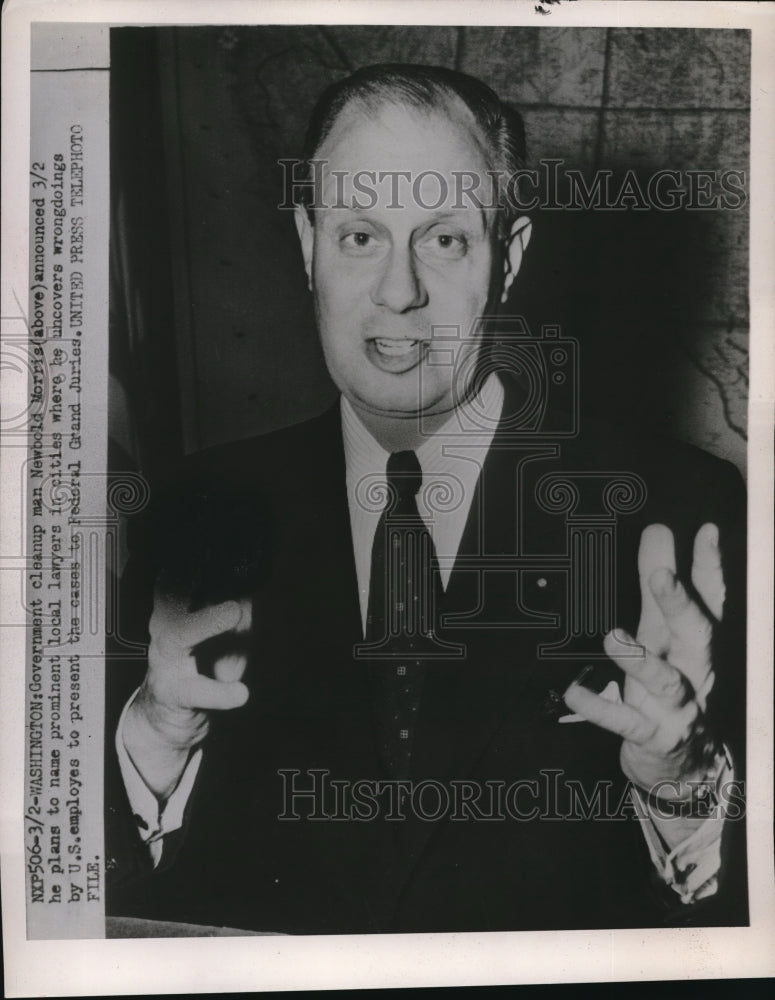 1952 Press Photo Wash DC Newbold Morris to uncover wrongs by US govt employees - Historic Images