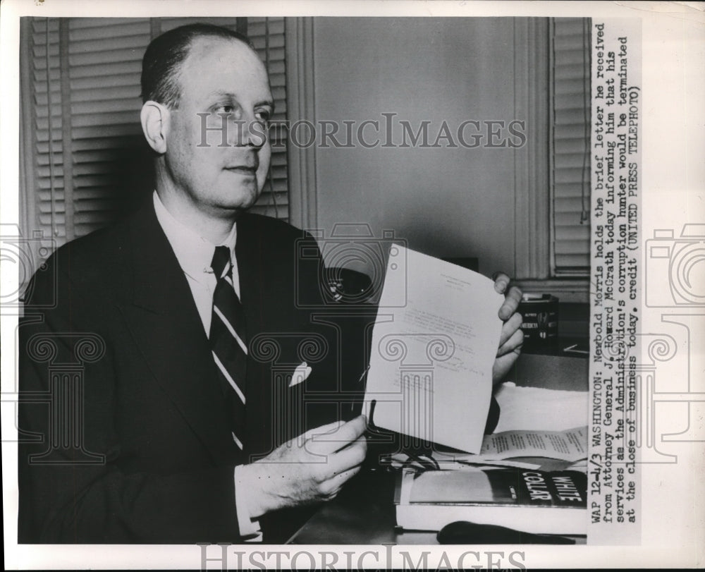 1963 Press Photo Newbold Morris looses job as Administration's corruption hunter - Historic Images