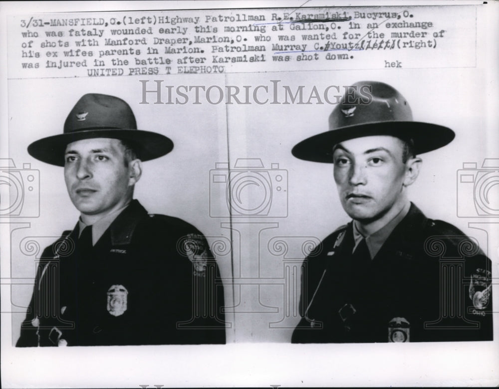 1957 Press Photo Mansfield Ohio patrolman RE Karsmiski &amp; Murray C Youtz - Historic Images