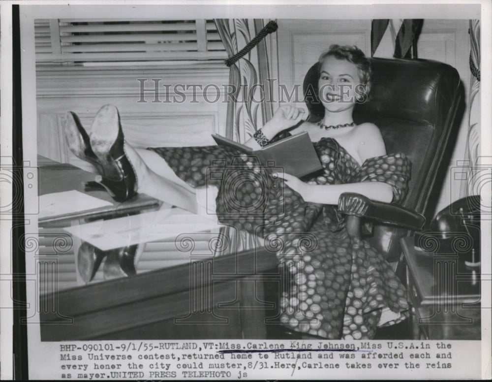 1955 Press Photo Rutland Vt Carlene King Johnson Miss USA - Historic Images