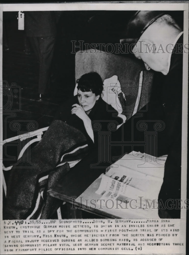 1953 Press Photo Bonn Germany Maria Anna Keuth actress at trial as a spy - Historic Images