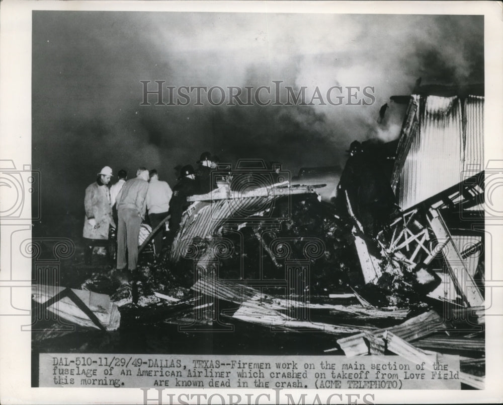 1949 Press Photo Firemen on fuselage main section of crashed American Airliner - Historic Images