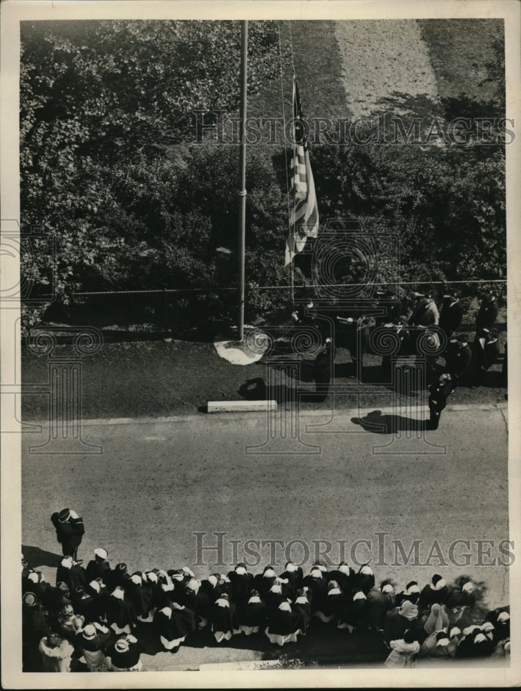 1938 Press Photo CITY HOSPITAL Opening Ceremony-Raising of the Flag - Historic Images