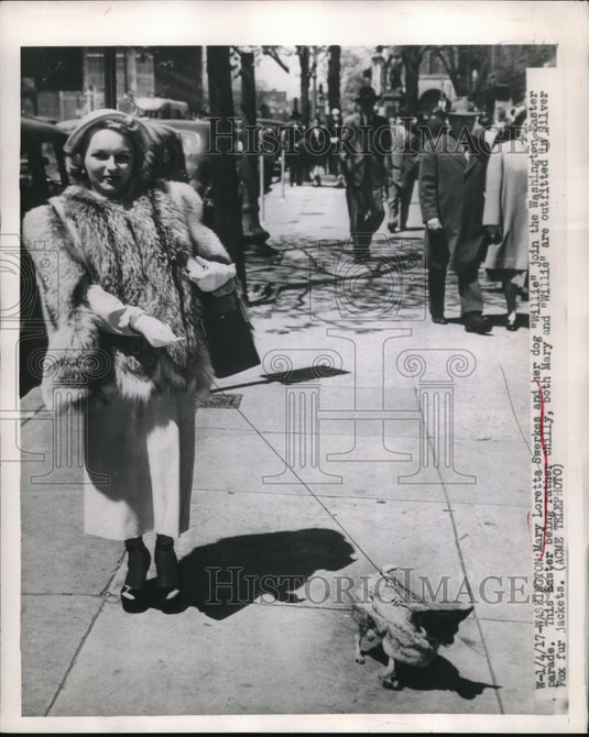 1949 Press Photo Wash DC Mary Loretta Swerkes & dog Willie at Easter parade - Historic Images