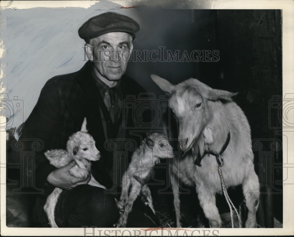 1942 Press Photo Mr. Frank Behling loves his goats dearly - Historic Images