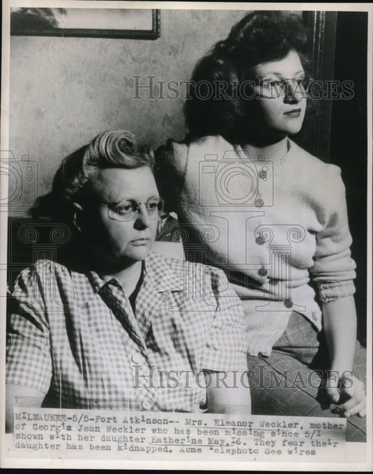 1947 Press Photo Milwaukee Wis Mrs Eleanor Weckler mom of kidnapped daughter - Historic Images