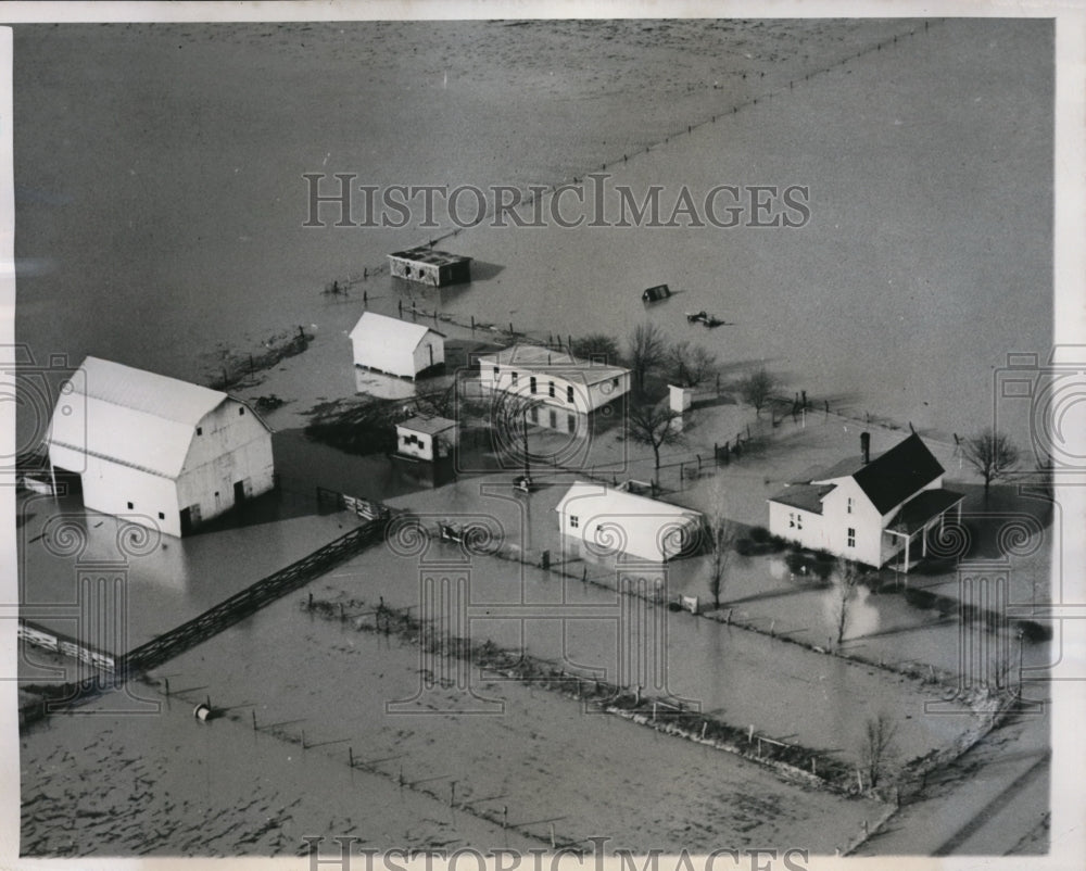 1950 Press Photo Aerial view of Mt Vernon Ind floods of Wabash river - Historic Images