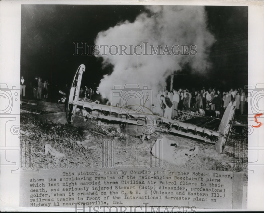 1950 Press Photo Beechcraft Twin Engine Plane Crash Civilian Air Patrol - Historic Images