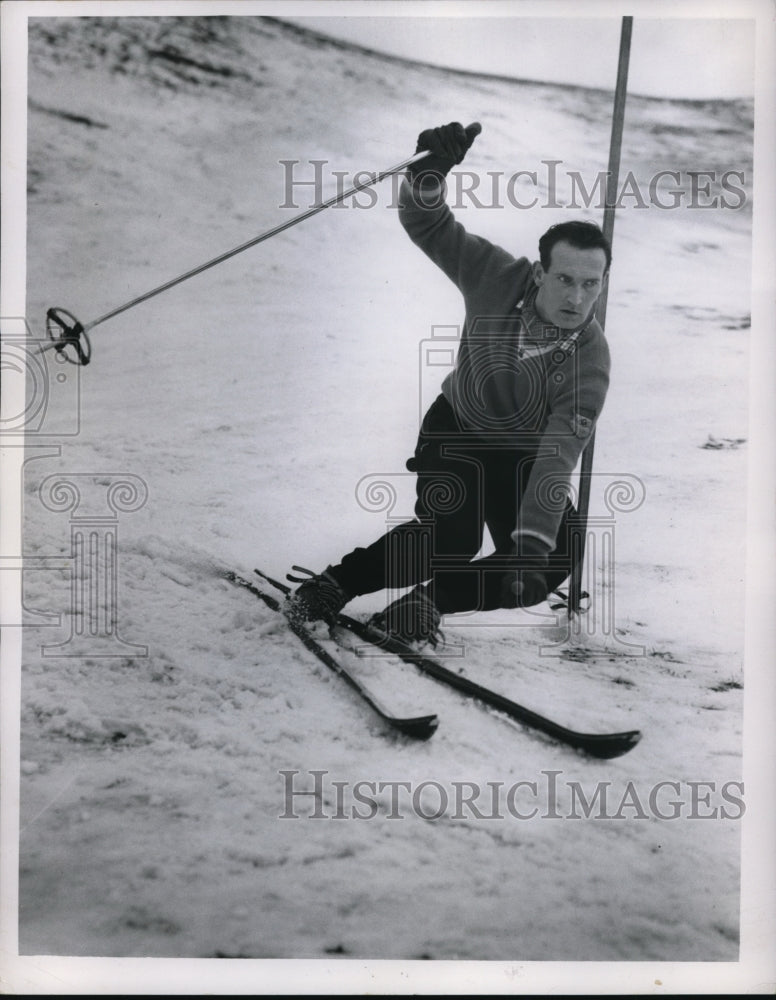 1957 Press Photo Norbert Fischer Champion Skier of Hungary 1948 Olympian - Historic Images