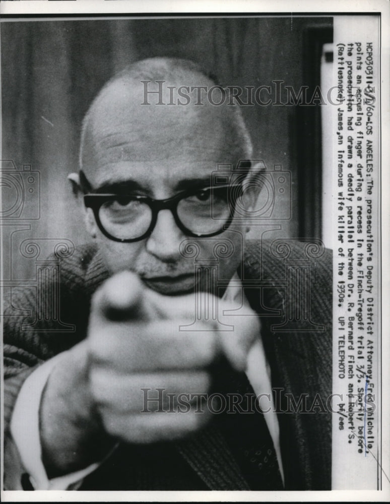 1960 Press Photo LA Calif Deputy DA Fred Whichella at Finch-Tregoff trial - Historic Images