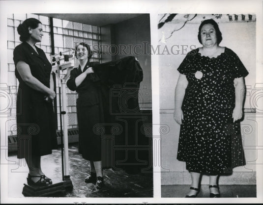 1950 Press Photo Chicago Mrs Margaret Pavlowski & Eve Smith in weight contest - Historic Images
