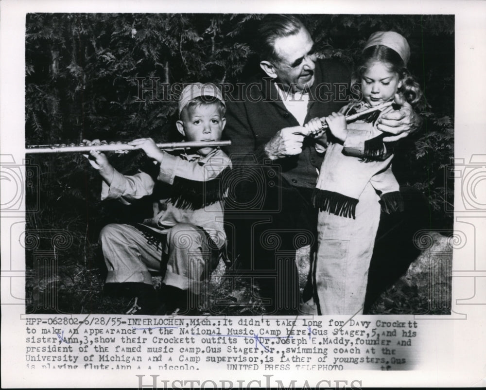 1955 Press Photo Interlochen Mich Natl Music Camp Dr JE Maddy Gus &amp; Ann Stager, - Historic Images