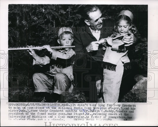 1955 Press Photo Interlochen Mich Natl Music Camp Dr JE Maddy Gus & Ann Stager, - Historic Images