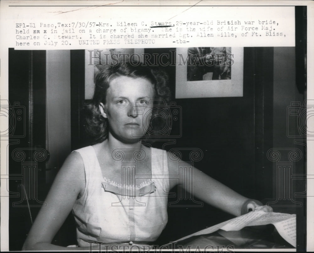 1957 Press Photo Mrs. Eileen C. Stewart Held in Jail for Bigamy - Historic Images